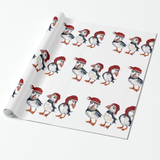 KerstPuffins Cadeaupapier (Uitgerold)
