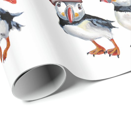 KerstPuffins Cadeaupapier (Rol Hoek)