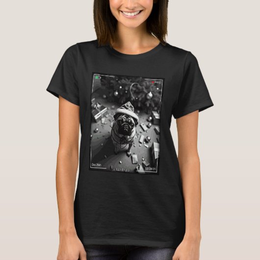 Kerstpug betrapt op camera t-shirt (Voorkant)