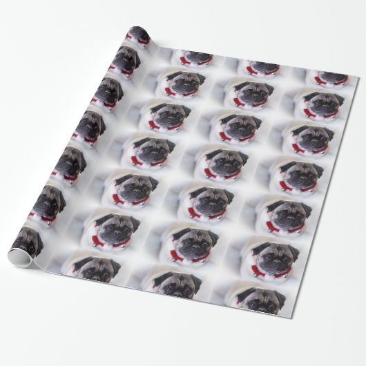Kerstpug in de sneeuw cadeaupapier (Uitgerold)