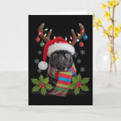 Kerstpug Met Gewei Kerstman Hoed Koele Sjaal De Kaart (Gele Bloem)