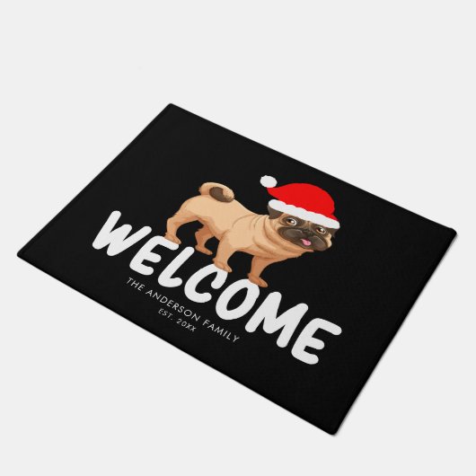 Kerstpug Persoonlijke zwarte doormat Deurmat (Schuin)