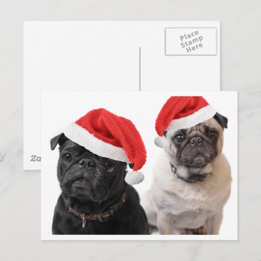 kerstpugs feestdagenkaart (Voorkant / Achterkant)