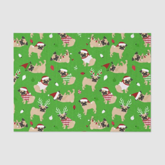 Kerstpugs Green Tissuepapier (Voorkant)
