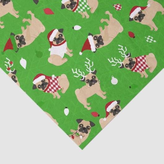 Kerstpugs Green Tissuepapier (Detail)