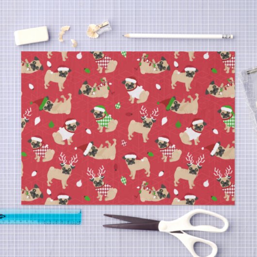 Kerstpugs Red Tissuepapier (Craft)