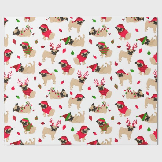 Kerstpugs White Cadeaupapier (Vlak)