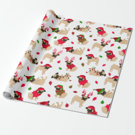 Kerstpugs White Cadeaupapier