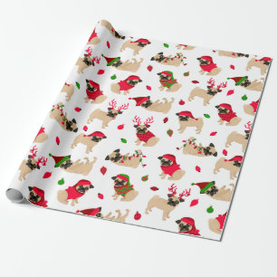 Kerstpugs White Cadeaupapier