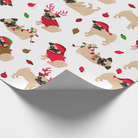 Kerstpugs White Cadeaupapier (Hoek)