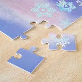 Kerstpuites met cadeautjes die vliegen met ballon legpuzzel (Zijkant)