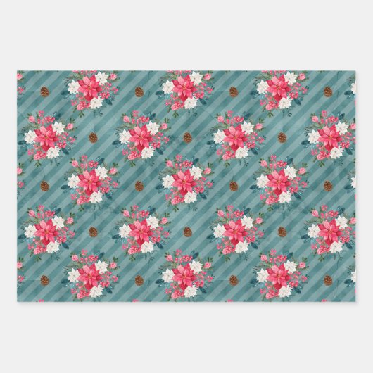 kerstpunaises en rode kardinaal-verlooppap inpakpapier vel (Voorkant 3)