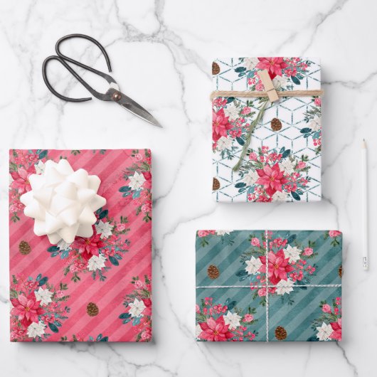 kerstpunaises en rode kardinaal-verlooppap inpakpapier vel (Voorkant)