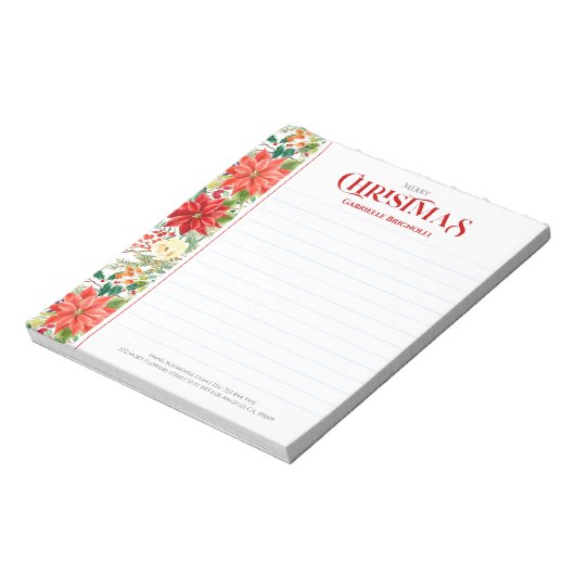 Kerstpunsettia en bloemen notitieblok (Linkerzijde)
