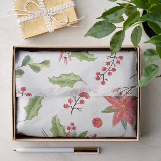 kerstpunsettia en feestelijke bessen tissuepapier (Geschenk)