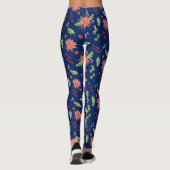 kerstpunsettia en winterbladpatroon leggings (Achterkant)