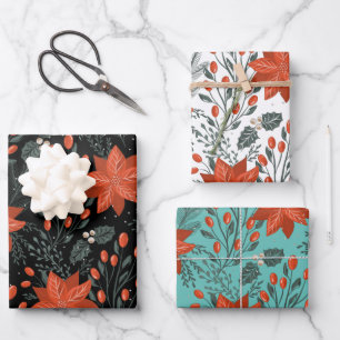 kerstpunsettia inpakpapier vel