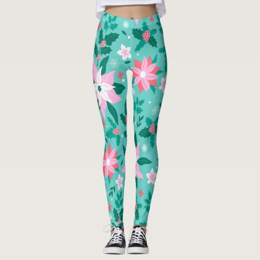 kerstpunsettia leggings (Voorkant)