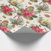 kerstpunsettia, robin, snoepsnoeren, kaarsen cadeaupapier (Hoek)