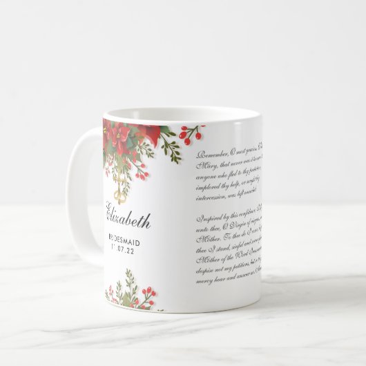Kerstpunsettia Weddenschap Katholieke Bridesmaid Koffiemok (Voorkant links)