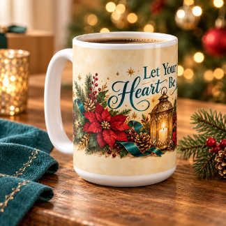 Kerstpuntsterren en gloeiende lantaarn koffiemok
