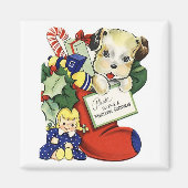 kerstpup in Stocking  Magnet (Voorkant)