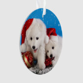 KerstPuppies White Pomeranian Spitz Ornament (voorkant)