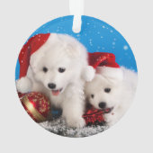 KerstPuppies White Pomeranian Spitz Ornament (achterkant)