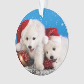KerstPuppies White Pomeranian Spitz Ornament (voorkant)