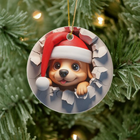 Kerstpuppy 3D-effect GEEN echt 3D Keramisch Ornament (Boom)