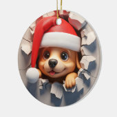 Kerstpuppy 3D-effect GEEN echt 3D Keramisch Ornament (Links)