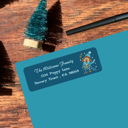 Kerstpuppy Blue return Address Labels