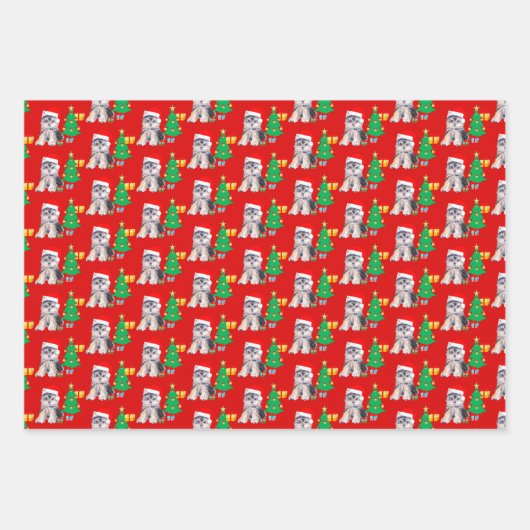 kerstpuppy dog, carolkat en poten inpakpapier vel (Voorkant)