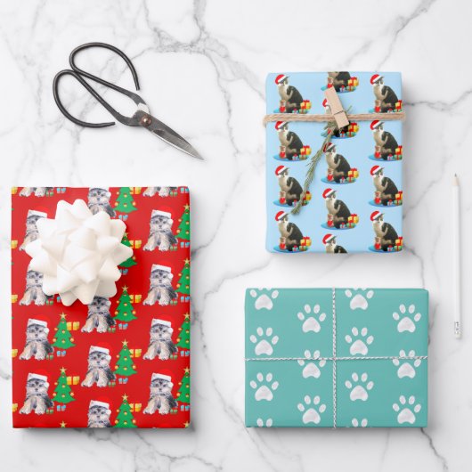 kerstpuppy dog, carolkat en poten inpakpapier vel (Voorkant)