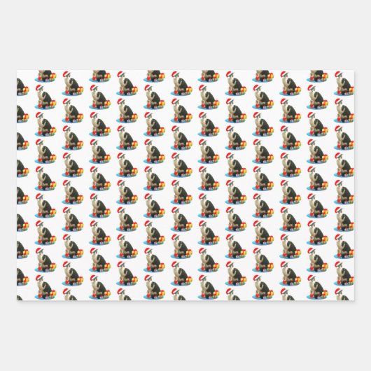 kerstpuppy dog, carolkat & poten op rood inpakpapier vel (Voorkant 2)