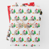 kerstpuppy dog, carolkat & poten op rood inpakpapier vel (In situ)