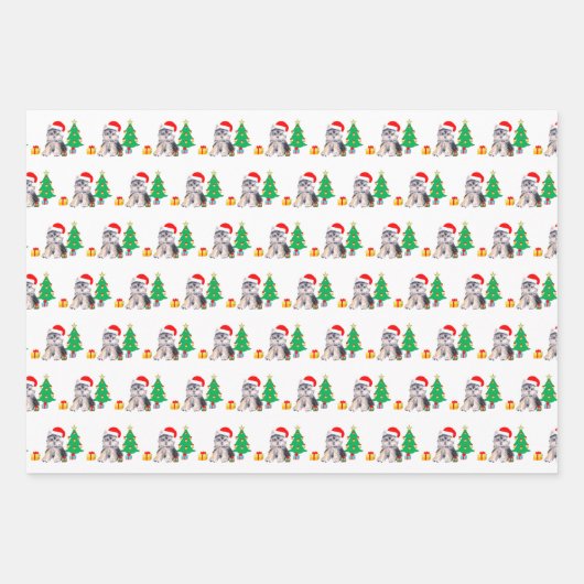 kerstpuppy dog, carolkat & poten op rood inpakpapier vel (Voorkant)