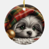 Kerstpuppy - droevige ogen keramisch ornament (Achterkant)