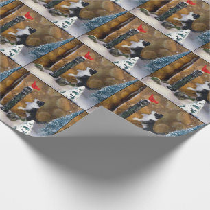 Kerstpuppy en kardinaal - Village Wrapping Cadeaupapier