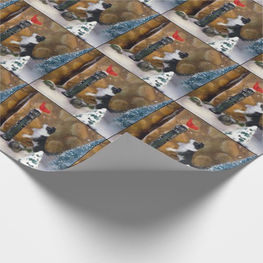 Kerstpuppy en kardinaal - Village Wrapping Cadeaupapier (Hoek)