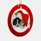 Kerstpuppy en Kitten Keramisch Ornament (Rechts)