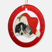 Kerstpuppy en Kitten Keramisch Ornament (Links)