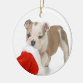 kerstpuppy: Engelse bulledog Puppy Keramisch Ornament (Links)