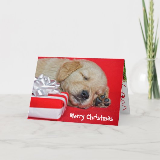 Kerstpuppy Golden Retriever Feestdagen Kaart (Voorkant)