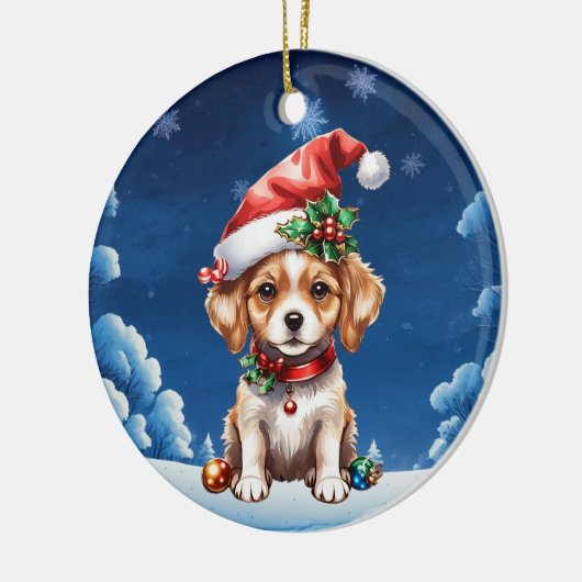 kerstpuppy keramisch ornament (Links)
