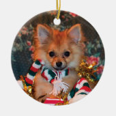 kerstpuppy keramisch ornament (Voorkant)