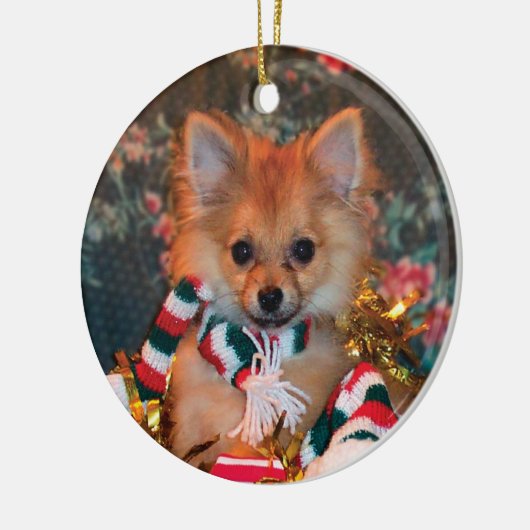 kerstpuppy keramisch ornament (Links)