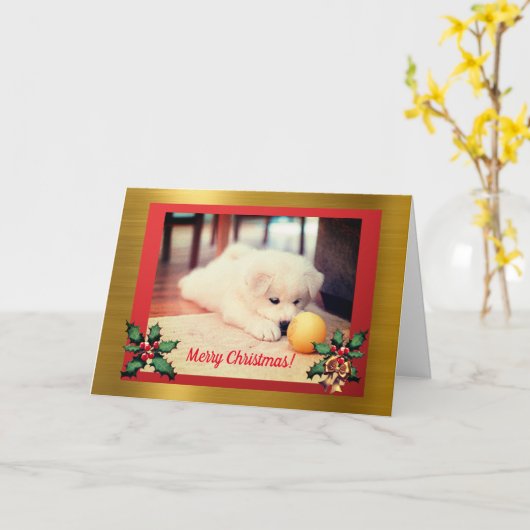 Kerstpuppy, kerst Kaart (Gele Bloem)
