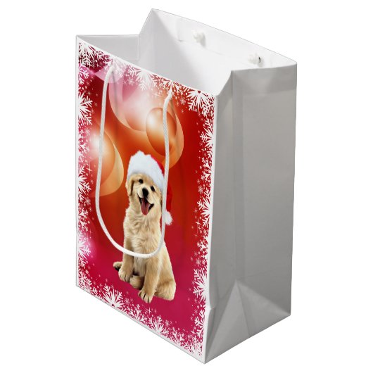 Kerstpuppy met gulden recever medium cadeauzakje (Voorkant Gekanteld)