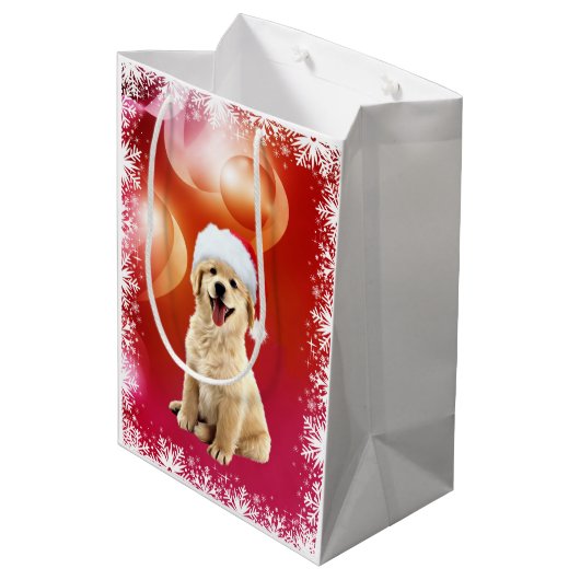 Kerstpuppy met gulden recever medium cadeauzakje (Achterkant Gekanteld)